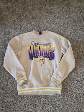 Minnesota Vikings Crewneck Sweatshirt - Cream with Purple & Gold Logo